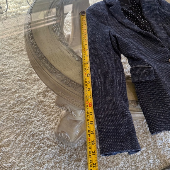 Zara Knit Textured Navy Blazer Star Lining Gray Elbow Patches Size Medium Womens - Picture 10 of 13